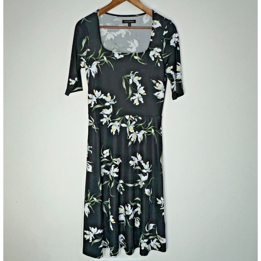 Banana Republic Women's Dress Black Floral Square Neck‎ Long Dress Small Tall